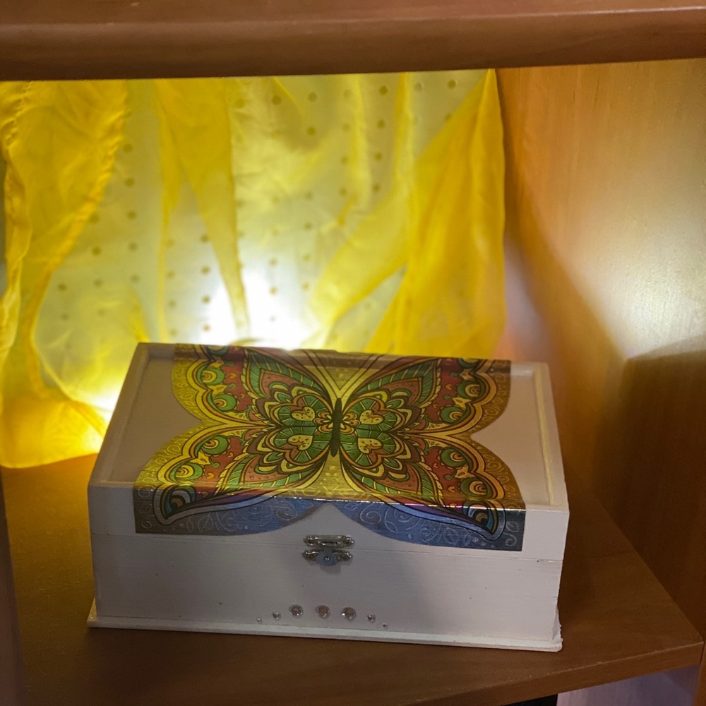 Handcrafted Metallic Butterfly Jewelry/Keepsake Box with LED Lights